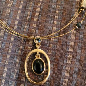 Lia Sophia Matinee Gold Wire Black Cats Eye Pendant Necklace